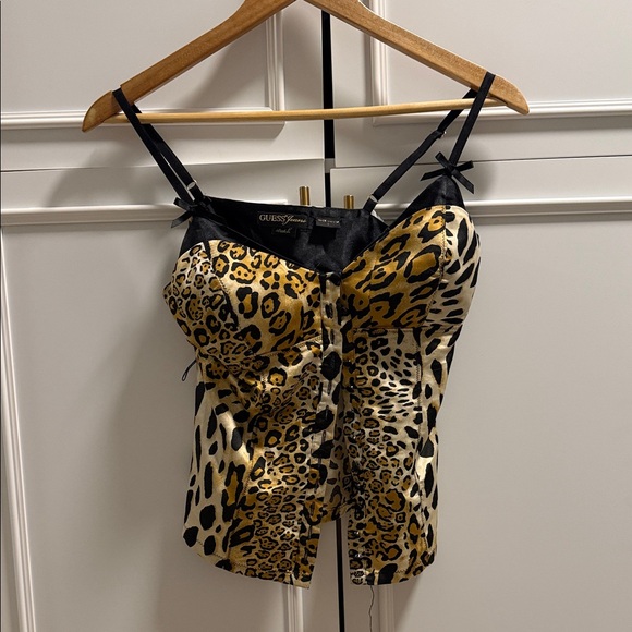 Guess Tops - Guess Leopard Print Satin Corset Cami in Gold and Black